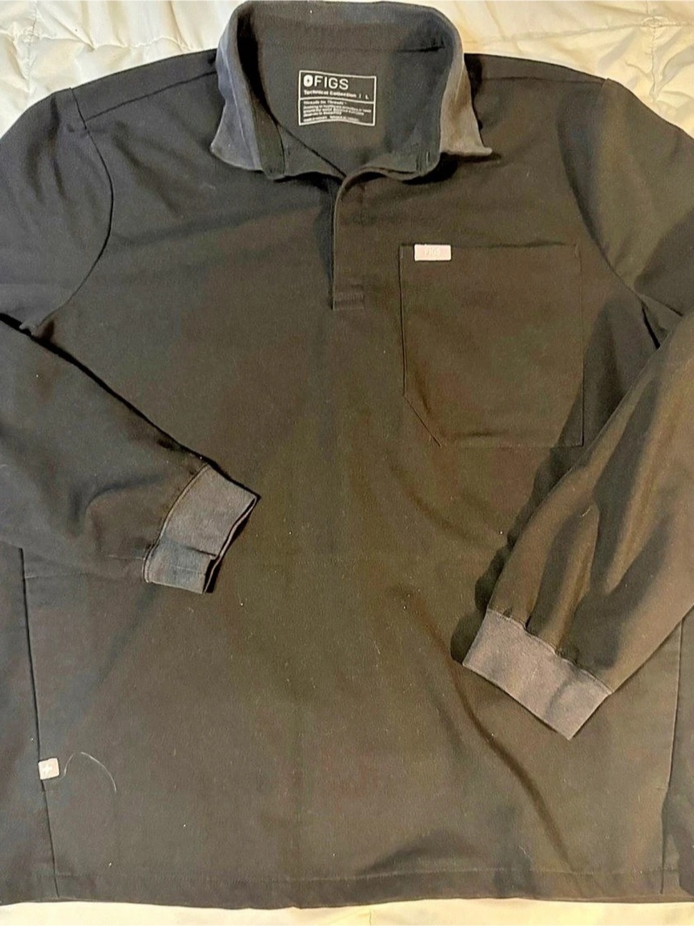 FIGS Lima Long Sleeve ScrubPolo Black Size Large